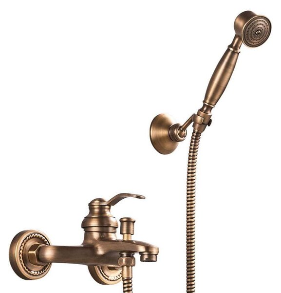 Miscelatore per vasca da bagno da montare a parete, con doccetta manuale e deviatore, stile retrò in bronzo