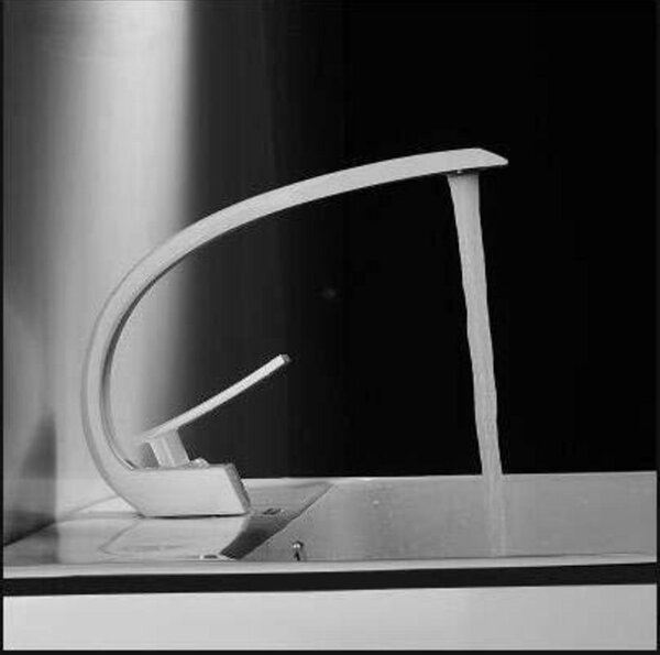 Miscelatore per lavabo da bagno, design moderno, nero/oro, bianco, monocomando
