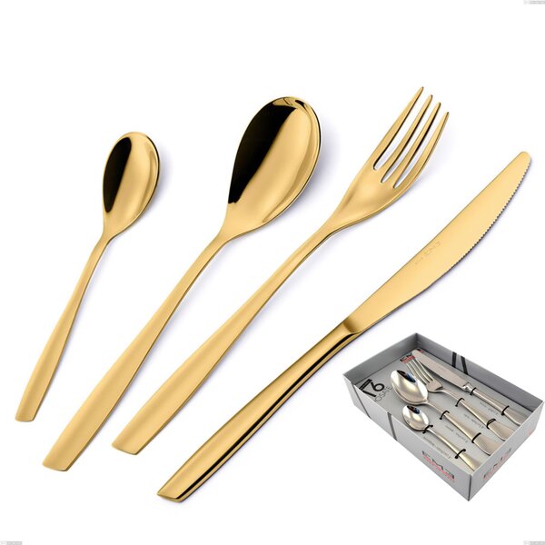 Confezione vetrina 16 pezzi Eleven PVD Gold, Acciaio 18/10 lucido, spessore 2.5 mm, PVD oro