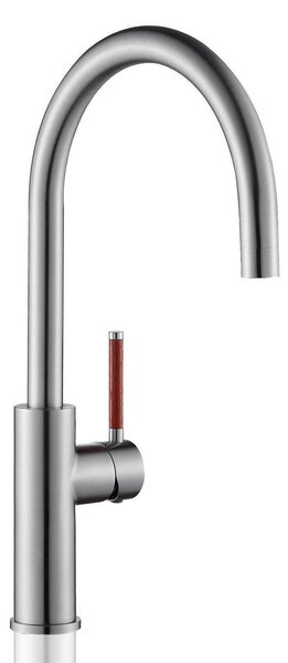 Miscelatore monocomando per lavello da cucina, in acciaio inossidabile, con bocca girevole a 360°, design ad arco alto, finitura spazzolata, a risparmio idrico, sistema di avviamento a freddo, maniglia a 90°