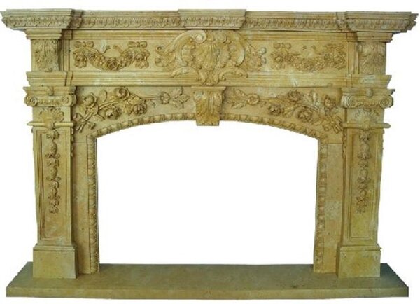 Casa Padrino: cornice barocca per camino giallo 200 x 40 x h. 150 cm - Cornice per camino realizzata artigianalmente in marmo di alta qualità - Accessori per la decorazione del camino - Mobili in marmo in stile barocco