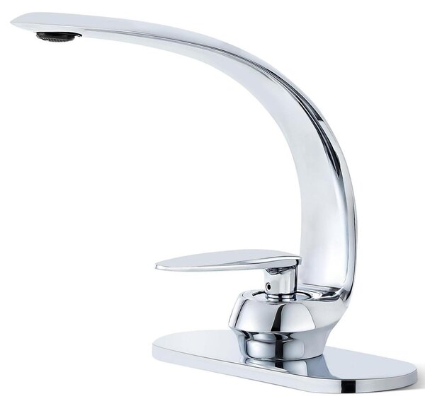 Miscelatore monocomando cromato, stile hotel, acqua fredda e calda, design minimalista