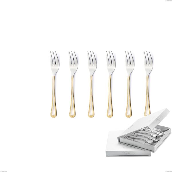 Confezione a libro 6 pezzi forchette dolce Firenze oro, acciaio 18-10, oro 24 carati , spessore 2.5 mm- posate