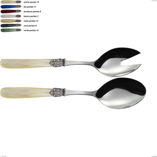 Coppia insalata georgian, Acciaio 18/10 AISI 304 Lucido manicatura acrilico perlato, lunghezza 237 mm