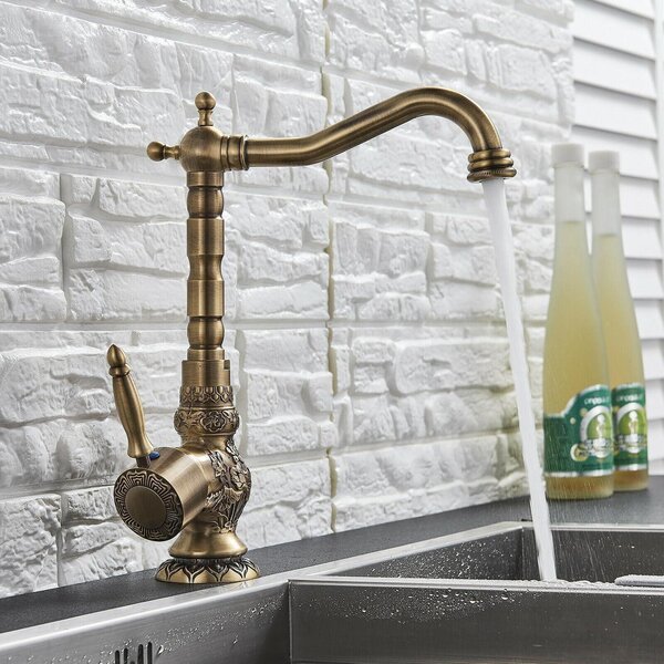Miscelatore per lavabo in stile retrò, finitura ottone anticato, con leva e bocchetta orientabile, realizzato in ottone, altezza 30 cm