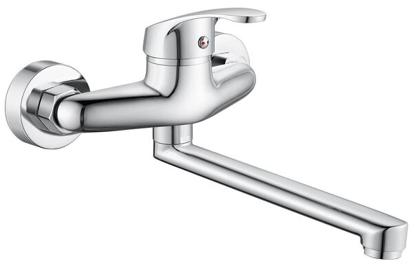 Miscelatore da cucina, montaggio a parete, rotazione a 360°, braccio girevole da 230 mm, ottone cromato, distanza tra i fori regolabile da 135 a 165 mm