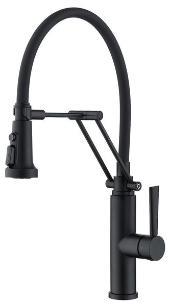 Miscelatore monocomando per lavello da cucina, con doccetta estraibile, 4 getti, colore nero