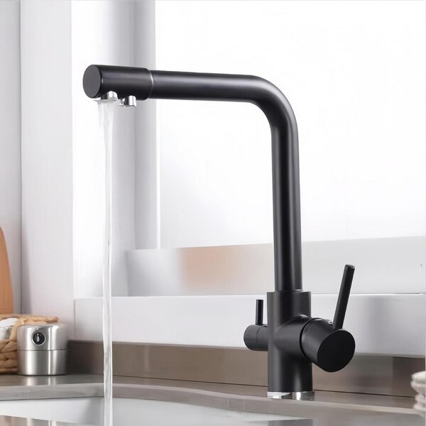 Miscelatore per lavello da cucina, nero, a 3 vie, girevole a 360° con erogatore filtrato