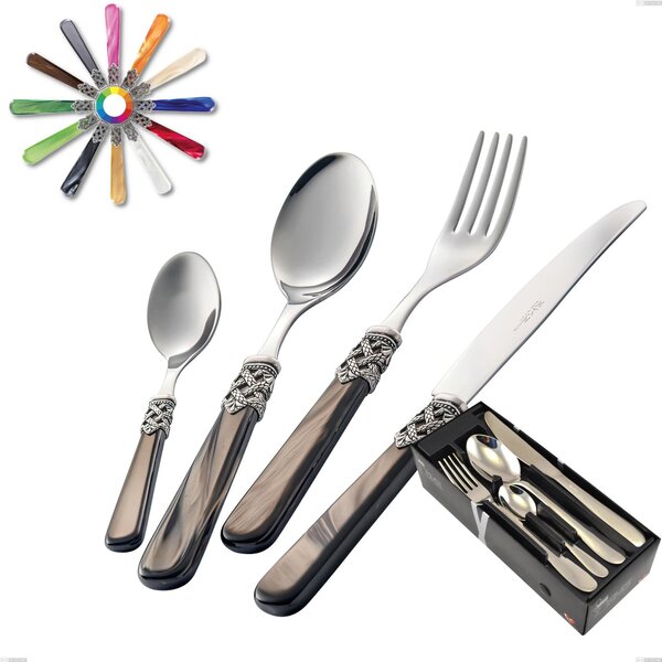 Set Posate colorate 24 pezzi GINEVRA 6 posti tavola 18/10 ghiera sui manici in confezione vetrina