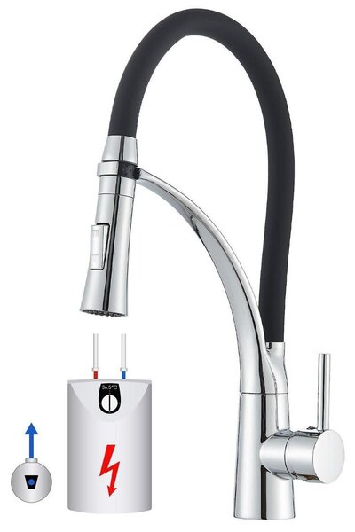 Rubinetto per lavello a bassa pressione, cucina, cromato, flessibile a 360° con 2 modalità