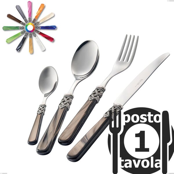 Set Posate colorate 4 pezzi GINEVRA 1 posto tavola 18/10 ghiera sui manici in confezione