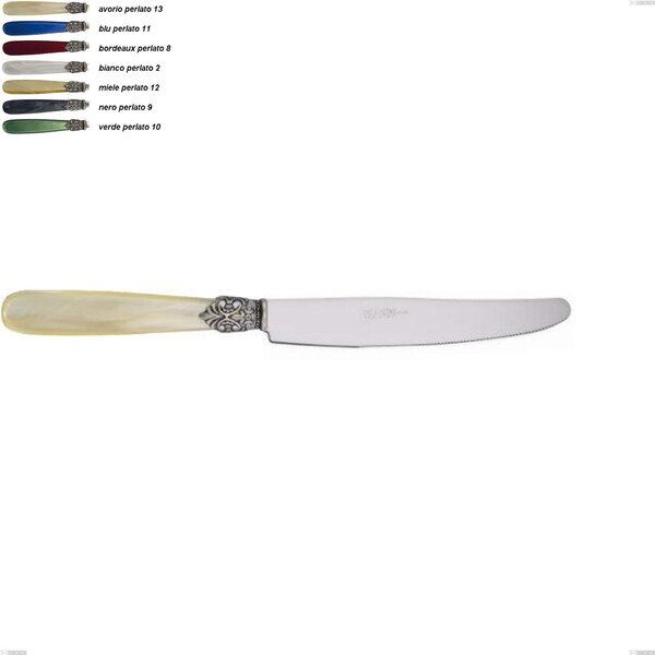 Coltello tavola georgian, Acciaio 18/10 AISI 304 Lucido manicatura acrilico perlato, lunghezza 237 mm