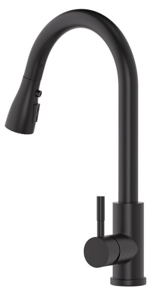 Miscelatore da cucina estraibile, 3 funzioni, girevole a 360°, acciaio inossidabile, colore nero