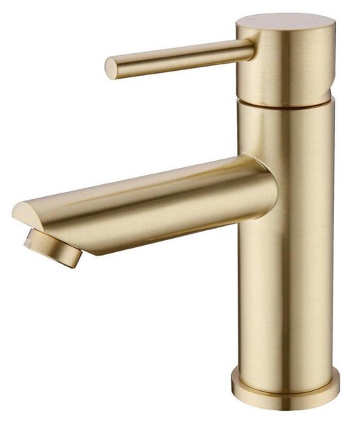 Miscelatore per lavabo, monocomando, in ottone spazzolato, finitura oro, modello compatto