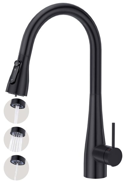 Miscelatore da cucina a 3 vie con doccetta estraibile, rubinetto per lavello compatibile con filtri per l'acqua, colore nero