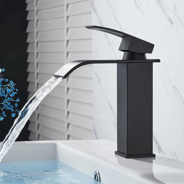 Miscelatore monocomando a cascata per lavabo, in ottone e acciaio inossidabile, colore nero, a risparmio idrico