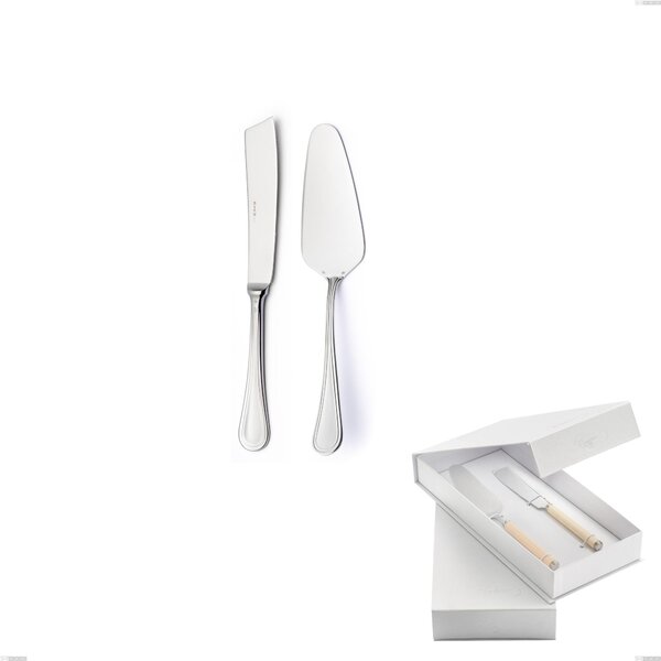 Confezione a libro 2 pezzi,paletta pi� coltello dolce da servizio Impero Argento 8 micron, Acciaio inox Aisi 304 Finitura Argentata, spessore argento 8 micron, spessore posata 3 mm