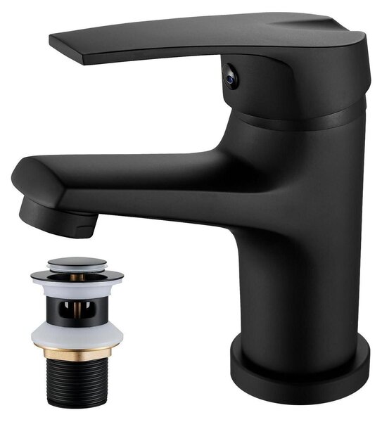 Miscelatore monocomando nero per lavabo da bagno, in ottone, attacco G3/8