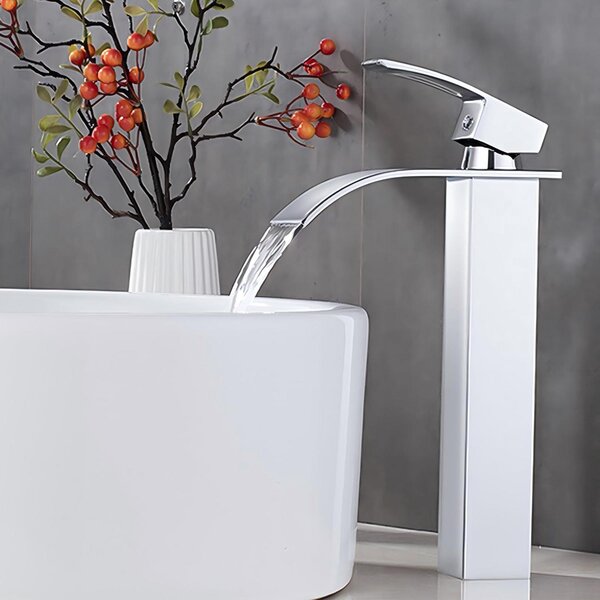 Miscelatore monocomando per lavabo a cascata, in acciaio inossidabile, ottone, cromo