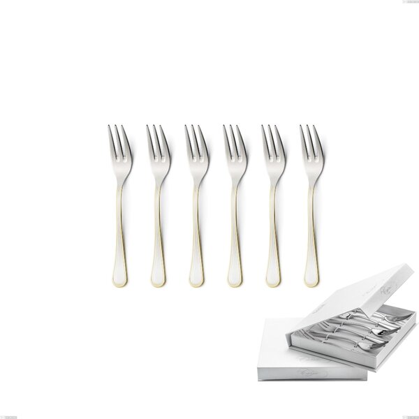 Confezione a libro 6 pezzi forchette dolce Impero oro, acciaio 18-10, oro 24 carati lucido, spessore 2.5 mm