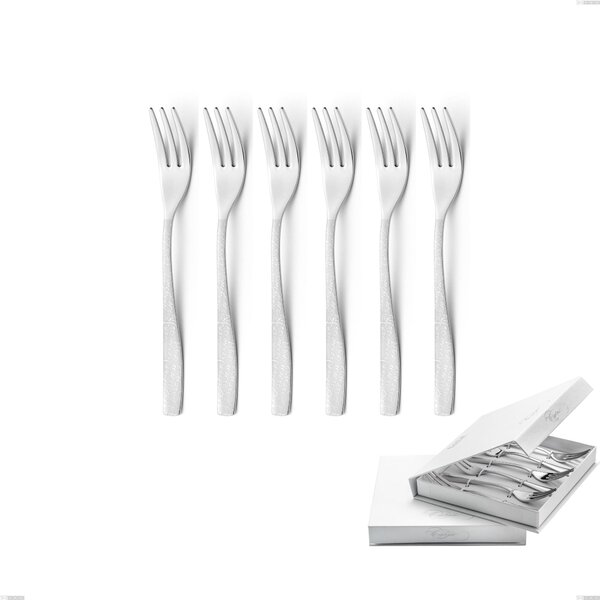 Confezione a libro 6 pezzi forchette dolce Infinity la Divina, Acciaio 18/10 Inox Lucido con incisione al laser, spessore 2,5 mm mm