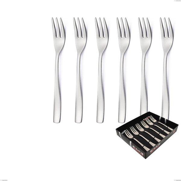 Confezione vetrina 6 pezzi forchettine dolce infinity Sabbiato , Acciaio 18/10 (aisi 304 ) incisione laser, spessore 2.5 mm