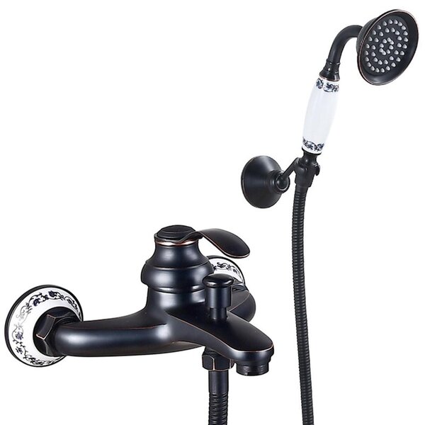 Miscelatore per vasca da bagno da montare a parete, con doccetta manuale, colore nero, stile vintage