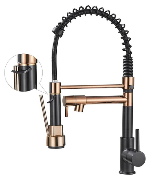 Miscelatore da cucina estraibile, nero, rosa oro, acciaio inossidabile, girevole a 360°