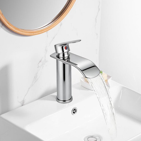 Miscelatore monocomando in acciaio inossidabile, modello "waterfall", per lavabo, con tubi da 2x3/8" per l'acqua fredda e calda