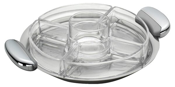 Antipastiera rotonda � 30 cm 4 scomparti con manici in acciaio satinati meta acciaio e met� satinati