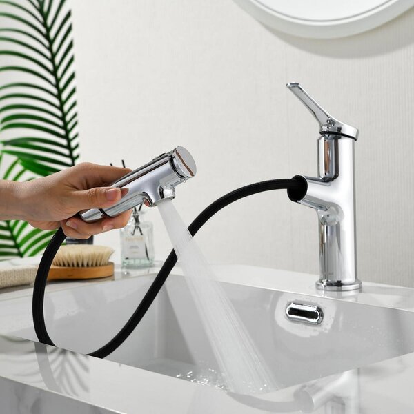 Miscelatore per lavabo estraibile, con 3 tipi di getto, in cromo e acciaio inossidabile