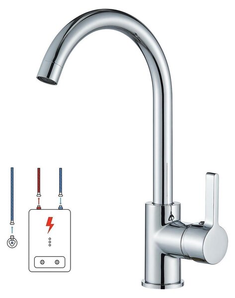 Rubinetto da cucina a bassa pressione, girevole a 360°, in acciaio inossidabile SUS304, miscelatore monocomando, finitura cromata, colore argento