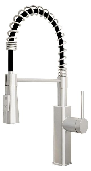 Miscelatore da cucina ad alta pressione con doccetta, 2 getti, girevole a 360°, finitura spazzolata, acciaio inossidabile 304, ABS, doccetta ø33-38 mm, attacco G3/8