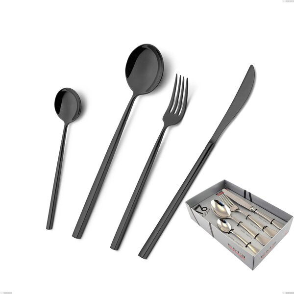Confezione vetrina 16 pezzi Kyoto Black, Acciaio inox (Aisi 304) trattamento pvd acciaio lucido