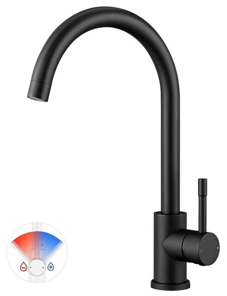 Miscelatore da cucina, girevole a 360°, in acciaio inossidabile nero, monocomando, attacco G3/8