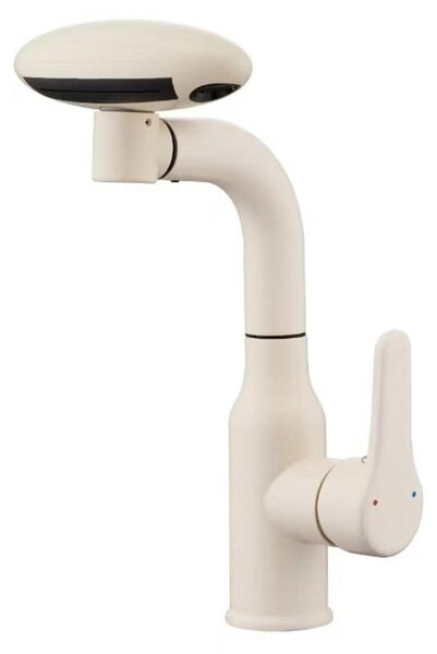 Miscelatore per lavabo estraibile, 4 modalità, bianco latte, rotazione a 360°, monocomando