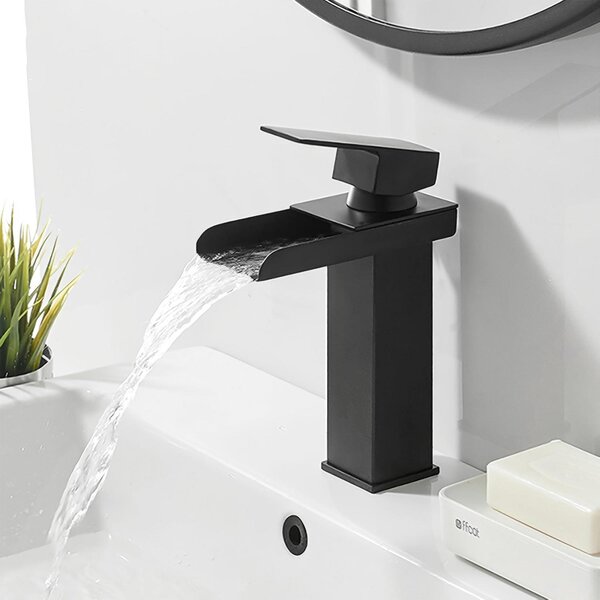 Miscelatore per lavabo a cascata, acciaio inossidabile, ottone, nero, monocomando