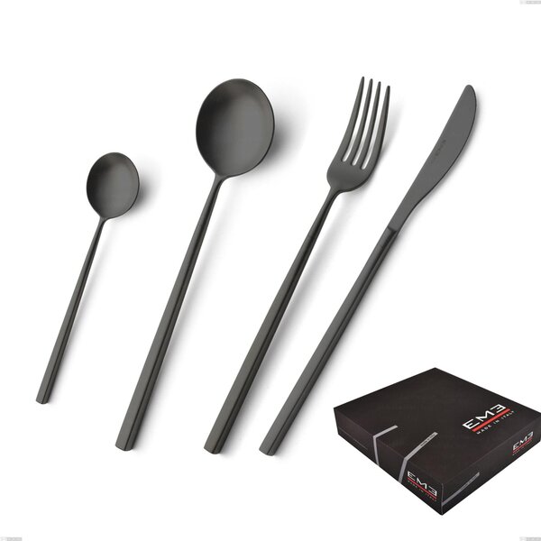 Set di posate 75 pezzi Kyoto Sabbiato Black in confezione regalo, Acciaio inox (Aisi 304) inox sabbiato