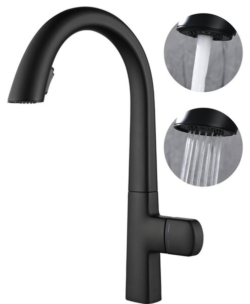 Miscelatore da cucina estraibile, nero, rotazione a 360°, con 2 funzioni di spruzzo dell'acqua, finitura in rame