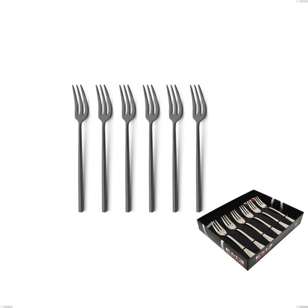 Confezione vetrina 6 pezzi forchettine dolce Kyoto Sabbiato Black, Acciaio inox (Aisi 304) inox sabbiato