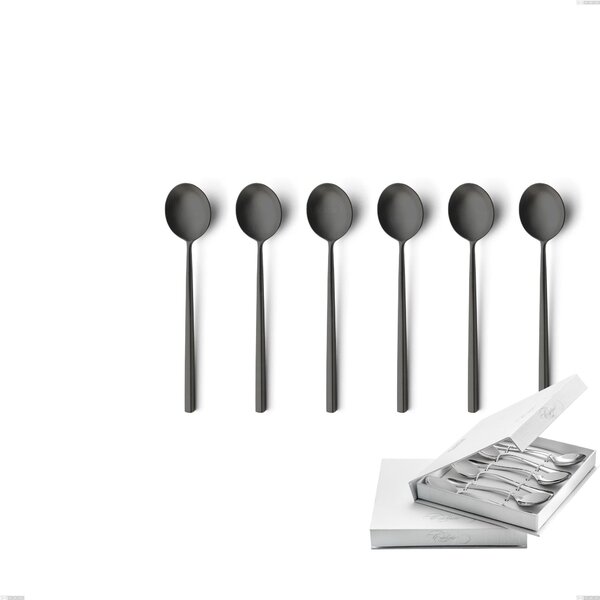 Confezione a libro 6 pezzi cucchiaini caff� Kyoto Sabbiato Black, Acciaio inox (Aisi 304) inox sabbiato