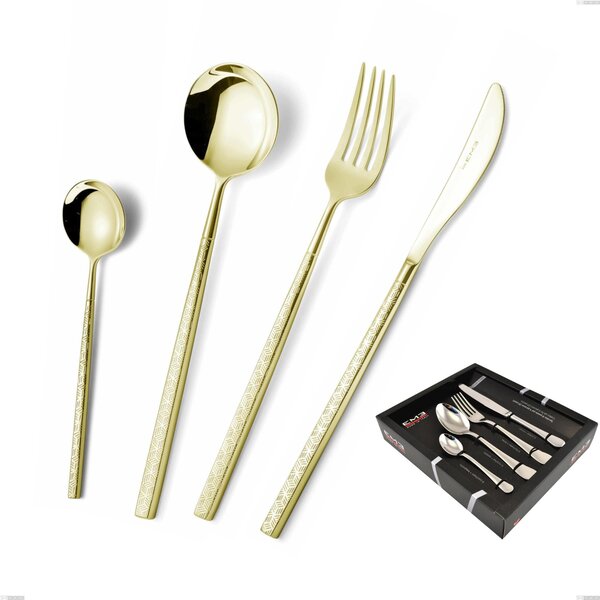 Confezione vetrina 24 pezzi Kyoto Origami Tin Gold, Acciaio inox (Aisi 304) trattamento pvd acciaio lucido