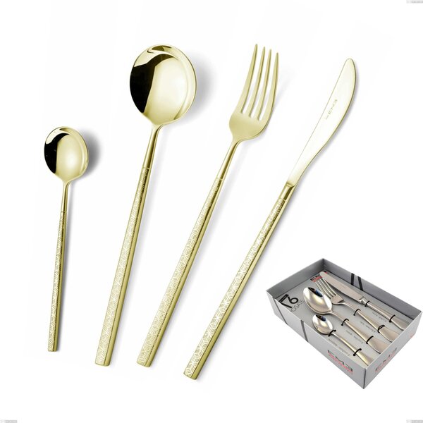 Confezione vetrina 16 pezzi Kyoto Origami Tin Gold, Acciaio inox (Aisi 304) trattamento pvd acciaio lucido