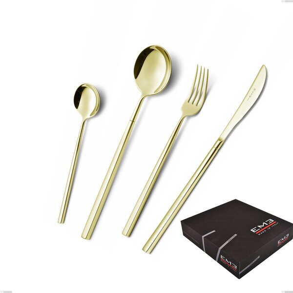 Set di posate 75 pezzi Kyoto Tin Gold in confezione regalo, Acciaio inox (Aisi 304) trattamento pvd acciaio lucido