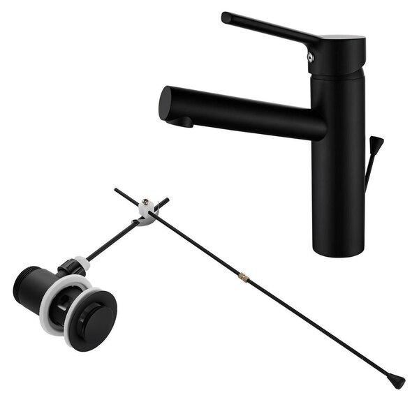 Miscelatore monocomando per lavabo, nero, cilindrico, con bocchetta di erogazione di 120 mm