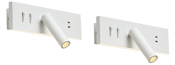 Set di 2 lampade da parete moderne bianche regolabili con USB-C incl. LED - Modric