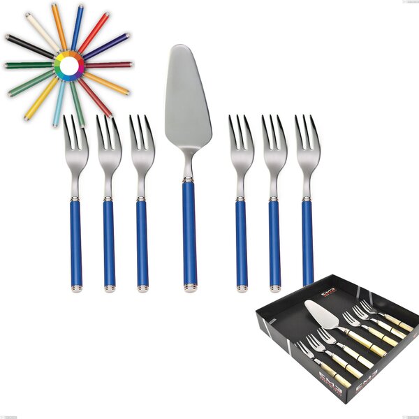 Confezione vetrina 7 pezzi, forchettine pi� paletta dolce linea, Acciaio 18/10 (AISI304) inox lucido , manici in metacrilato