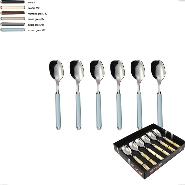 Confezione vetrina 6 pezzi cucchiaino gelato linea gres, acciaio 18/10 aisi 304 manici in acrilico