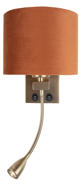 Lampada da parete bronzo con braccio flessibile e paralume arancione con interno dorato 18cm - Brescia Combi