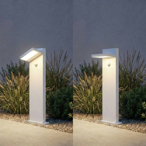 Lampione a LED Lucande Silvan, bianco, 65 cm, con sensore, IP54 Silvan, Bianco / Opale, Alluminio, Moderno